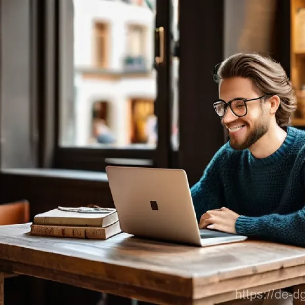 디지털 노마드의 여행 일정 관리 팁 - **Productive Digital Nomad in a European Cafe**
    A young adult (gender-neutral) digital nomad, dr...