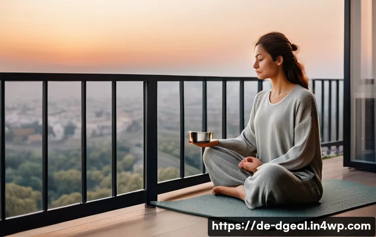 디지털 노마드의 생산성을 높이는 방법 - **Digital Nomad's Serene Morning Ritual**: A female digital nomad in her late 20s, wearing modest, c...