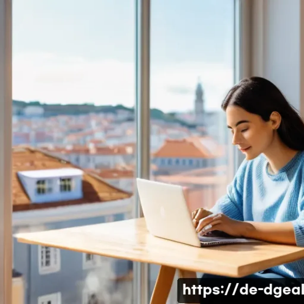 디지털 노마드의 정신 건강 관리 - **Prompt:** A serene, focused female digital nomad in her late 20s, wearing comfortable, modest smar...