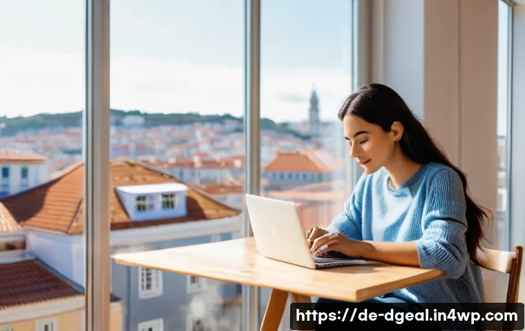 디지털 노마드의 정신 건강 관리 - **Prompt:** A serene, focused female digital nomad in her late 20s, wearing comfortable, modest smar...