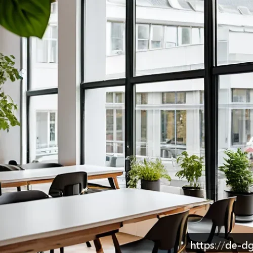 Home 17 디지털 노마드의 소득 다각화 전략 - A modern coworking space in Berlin filled with diverse digital nomads working on laptops, bright nat...