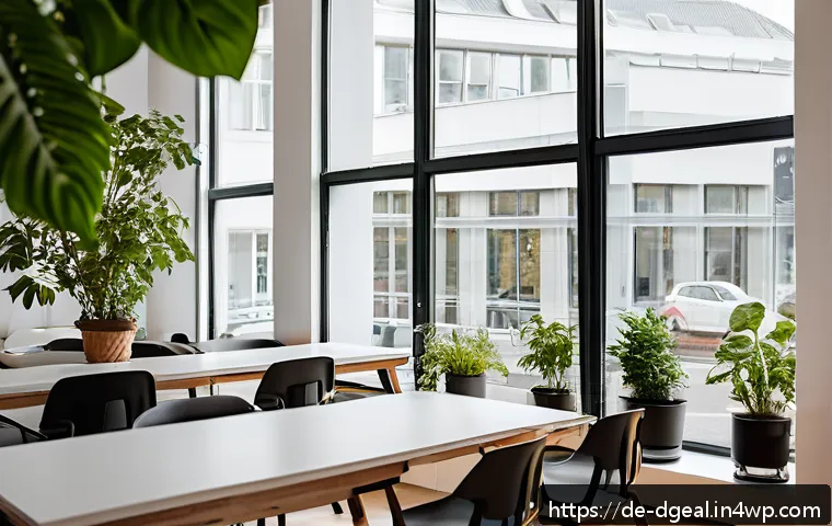 디지털 노마드의 소득 다각화 전략 - A modern coworking space in Berlin filled with diverse digital nomads working on laptops, bright nat...