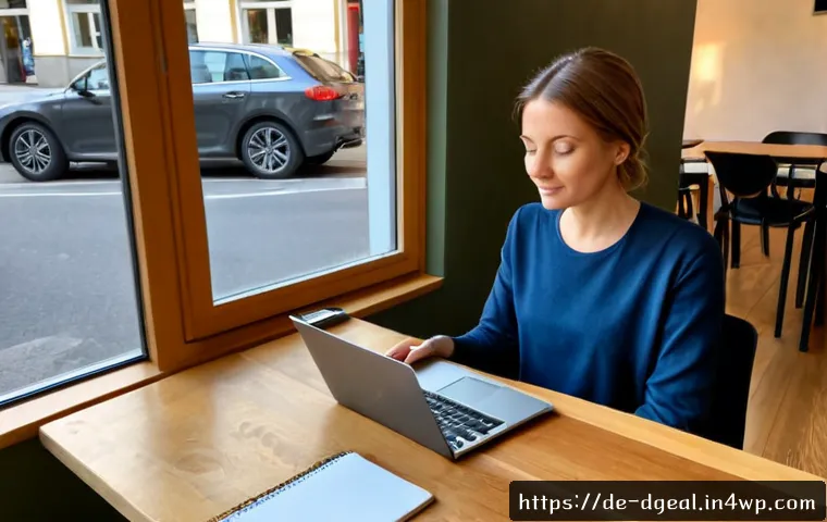 디지털 노마드의 시간 절약 기술 - Photorealistic lifestyle scene of a German digital nomad efficiently planning a workday at a quiet B...